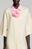 Robe Longue Ivoire Satin Trapèze Avec Col