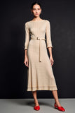 Robe Longue Abricot Trapèze Col Bateau