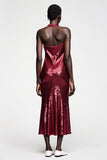 Robe Longue Rouge Foncé Paillette Fourreau Licou