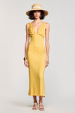 Robe Longue Jaune Satin Fourreau Col V