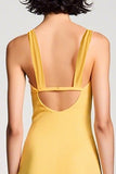 Robe Longue Jaune Satin Fourreau Col V