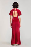 Robe Rouge Longue Satin Fourreau Col V