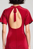 Robe Rouge Longue Satin Fourreau Col V