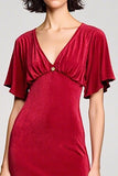 Robe Rouge Longue Satin Fourreau Col V