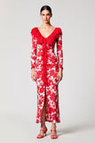 Robe Longue Rouge Imprimer Fourreau Col V
