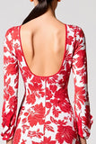 Robe Longue Rouge Imprimer Fourreau Col V