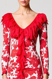Robe Longue Rouge Imprimer Fourreau Col V