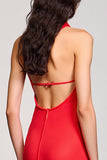 Robe Longue Rouge Tulle Trapèze Licou