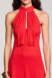 Robe Longue Rouge Tulle Trapèze Licou