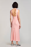 Robe Longue Dentelle Trapèze Rose Avec Col