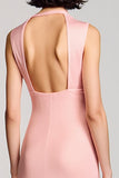 Robe Longue Dentelle Trapèze Rose Avec Col