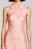 Robe Longue Dentelle Trapèze Rose Avec Col