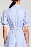 Robe Longue Bleu Trapèze Avec Col