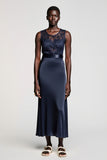Robe Longue Noir Dentelle Trapèze Ras De Cou