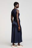 Robe Longue Noir Dentelle Trapèze Ras De Cou