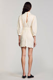 Robe Mini Ivoire Dentelle Fourreau Avec Col