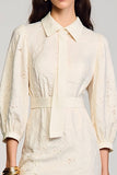 Robe Mini Ivoire Dentelle Fourreau Avec Col
