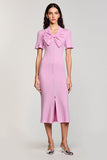 Robe Midi Fourreau Rose Col V