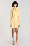 Robe Mini Jaune Satin Trapèze Avec Col