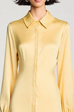Robe Mini Jaune Satin Trapèze Avec Col