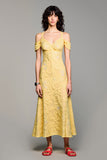 Robe Longue Jaune Dentelle Trapèze Bretelles Spaghetti
