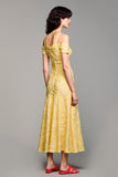 Robe Longue Jaune Dentelle Trapèze Bretelles Spaghetti