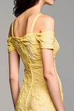Robe Longue Jaune Dentelle Trapèze Bretelles Spaghetti