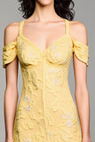 Robe Longue Jaune Dentelle Trapèze Bretelles Spaghetti