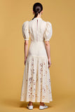 Robe Longue Ivoire Imprimer Trapèze Ras De Cou