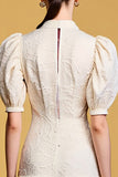 Robe Longue Ivoire Imprimer Trapèze Ras De Cou