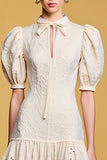 Robe Longue Ivoire Imprimer Trapèze Ras De Cou