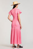 Robe Longue Rose Satin Trapèze