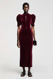 Robe Longue Rouge Foncé Velours Fourreau Ras De Cou