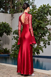 Robe Rouge Longue Satin Fourreau Ras De Cou