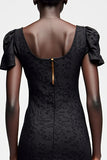 Robe Longue Noir Trapèze Dentelle Ras De Cou