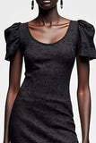 Robe Longue Noir Trapèze Dentelle Ras De Cou