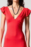 Robe Longue Satin Rouge Trapèze Col V