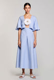 Robe Longue Bleu Satin Trapèze