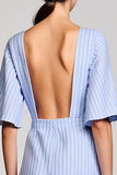 Robe Longue Bleu Satin Trapèze