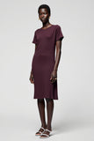 Robe Midi Bourgogne Satin Trapèze Ras De Cou