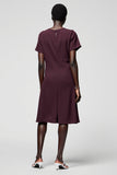 Robe Midi Bourgogne Satin Trapèze Ras De Cou