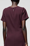 Robe Midi Bourgogne Satin Trapèze Ras De Cou