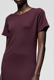Robe Midi Bourgogne Satin Trapèze Ras De Cou