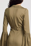 Robe Longue Satin Olive Trapèze Col V