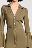 Robe Longue Satin Olive Trapèze Col V