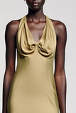 Robe Longue Doré Satin Trapèze Col V