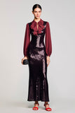 Robe Longue Noir Paillette Fourreau Col Bijou