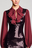 Robe Longue Noir Paillette Fourreau Col Bijou