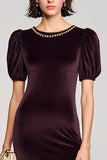 Robe Longue Noir Velours Fourreau Ras De Cou