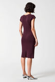 Robe Midi Rouge Foncé Satin Fourreau Col Bateau
